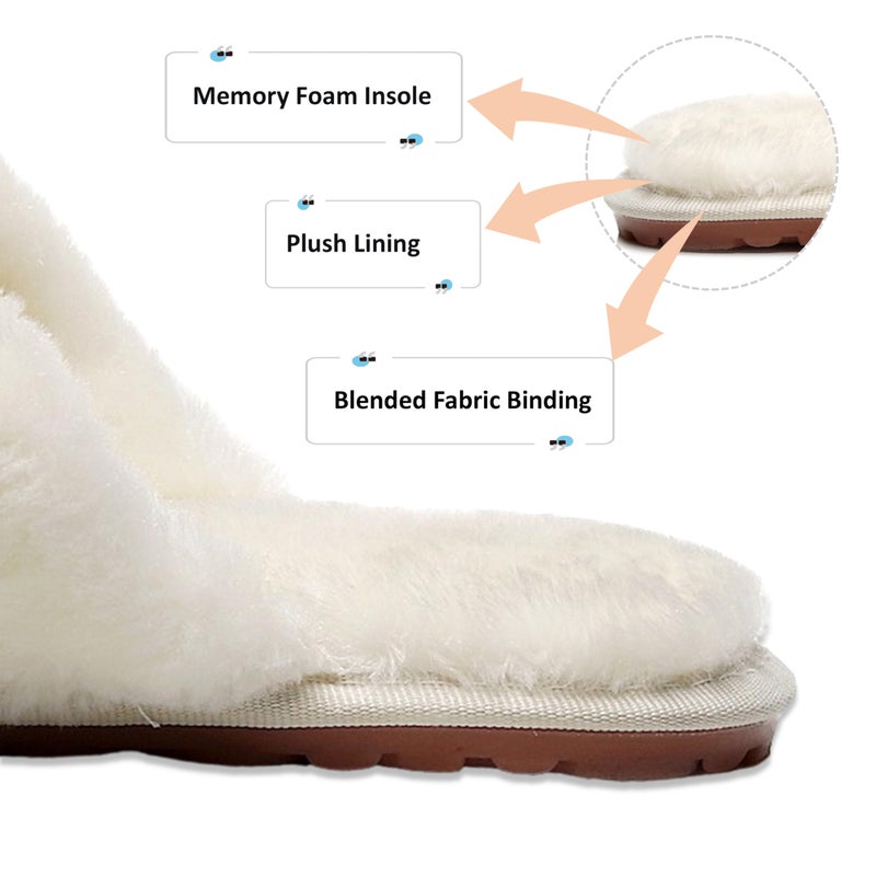 Crazy Lady Women's Fuzzy Fluffy House Slippers Cute Plush Memory Foam Shoes Cross Band Indoor Outdoor Open Toe Sandals(06/White, 5.5-6.5) - Image 5